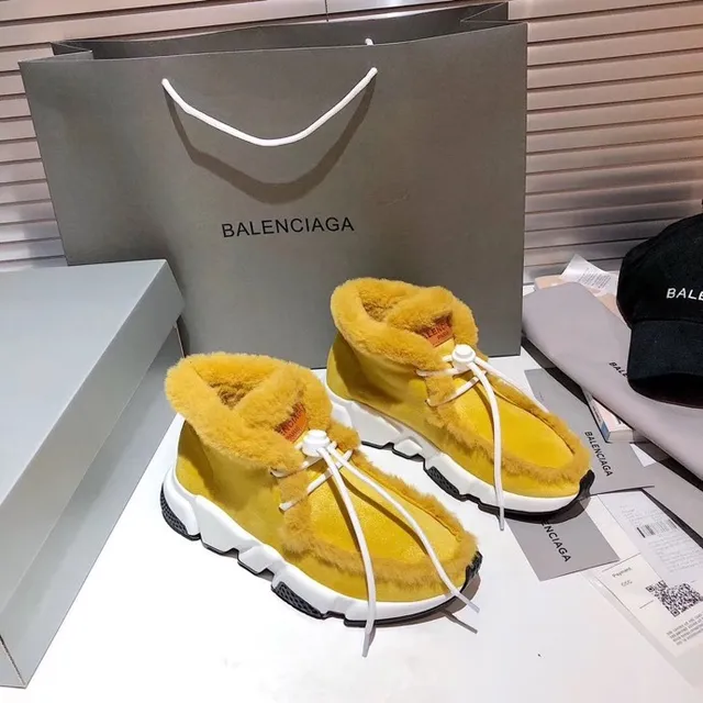 Balenciaga Baskets Jaune Blanc Hautes à Ourlet de Shearling Chunky 8