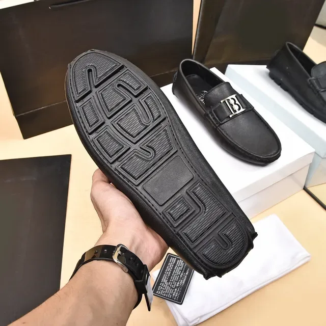 बाल्मेन B-Buckle काले चमड़े की लोफर्स 4