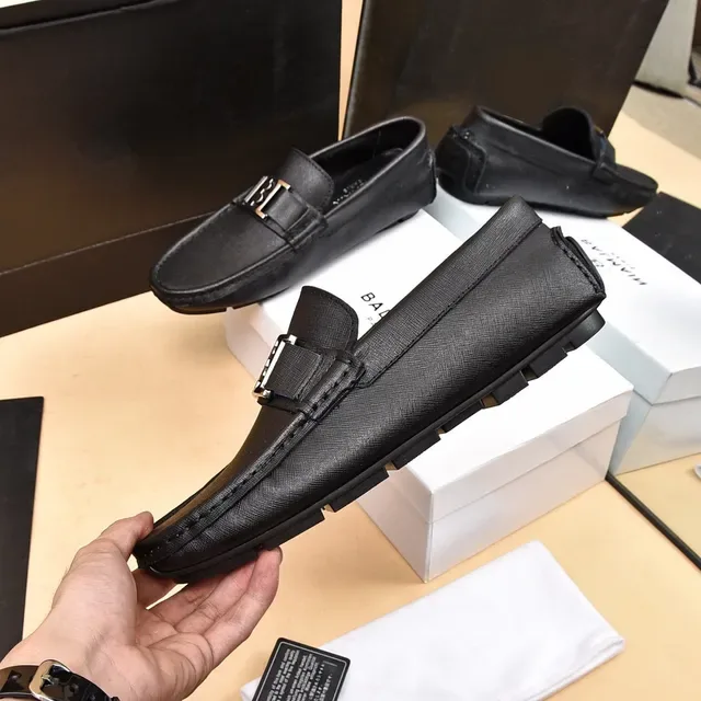 बाल्मेन B-Buckle काले चमड़े की लोफर्स 7