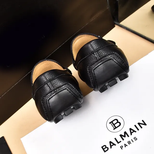 Balmain B-Court Mocassins de Couro com Textura de Pedras Preto com Fivela 2