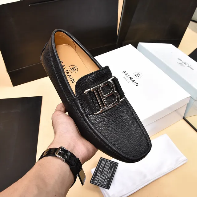 Balmain B-Court Mocassins de Couro com Textura de Pedras Preto com Fivela 7