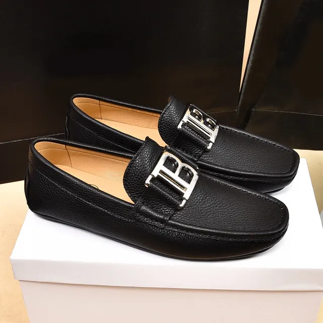 Balmain B-Court Mocassins de Couro com Textura de Pedras Preto com Fivela 8