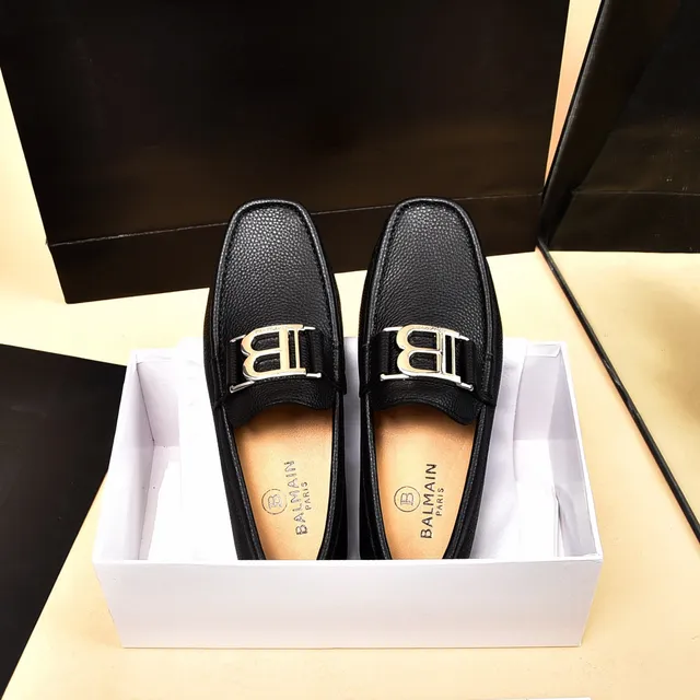 Balmain B-Court Mocassins de Couro com Textura de Pedras Preto com Fivela 9