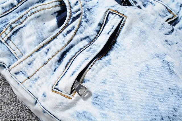 Balmain B-Moto Bleu Noir Lavé à l'acide Déchiré Panneaux Rayés Jeans 3