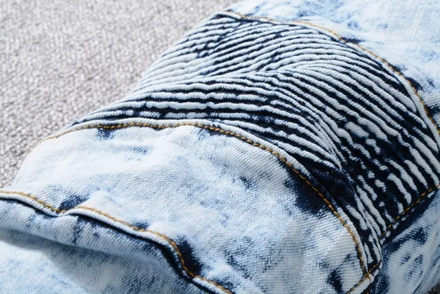 Balmain B-Moto Bleu Noir Lavé à l'acide Déchiré Panneaux Rayés Jeans 5