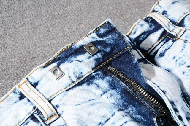 Balmain B-Moto Bleu Noir Lavé à l'acide Déchiré Panneaux Rayés Jeans 7