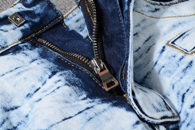 Balmain B-Moto Bleu Noir Lavé à l'acide Déchiré Panneaux Rayés Jeans 8