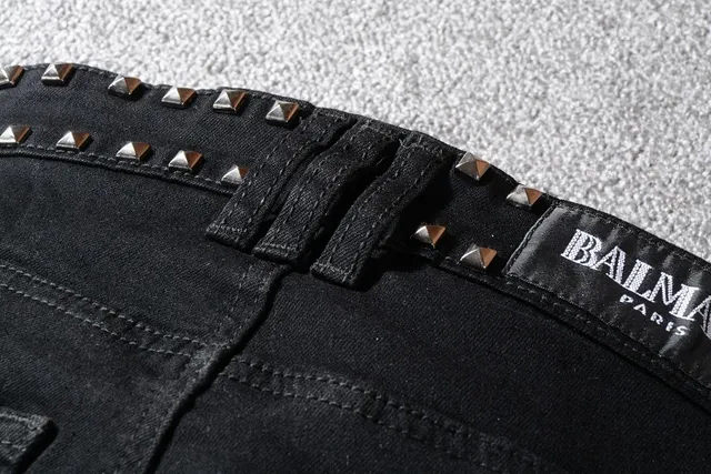 Balmain Biker Black Silver Studded Zippered Jeans 3
