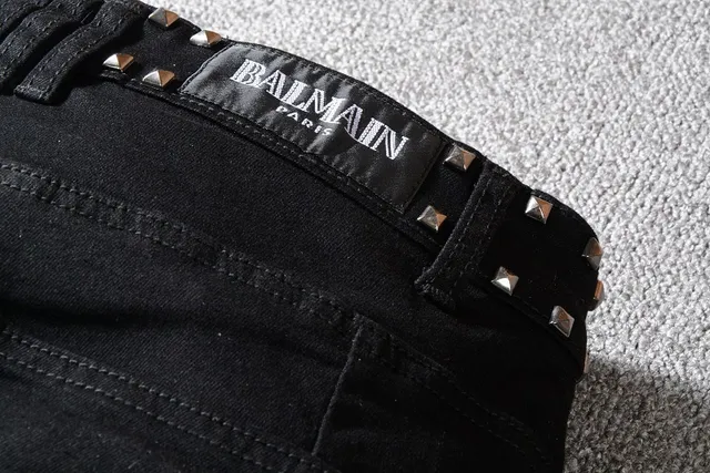 Balmain Biker Black Silver Studded Zippered Jeans 4