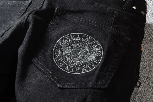 Balmain Biker Black Silver Studded Zippered Jeans 5