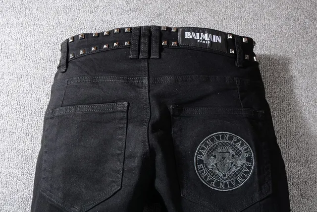 Balmain Biker Black Silver Studded Zippered Jeans 6