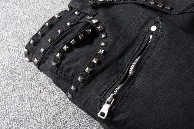 Balmain Biker Black Silver Studded Zippered Jeans 8