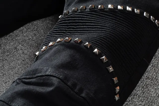Balmain Biker Black Silver Studded Zippered Jeans 9