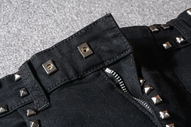 Balmain Biker Black Silver Studded Zippered Jeans 11