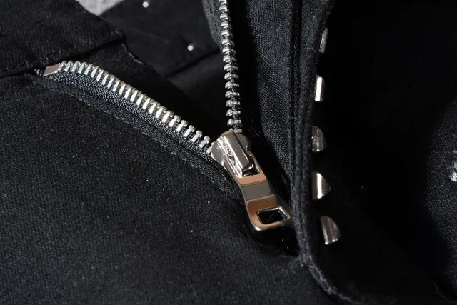 Balmain Biker Black Silver Studded Zippered Jeans 12