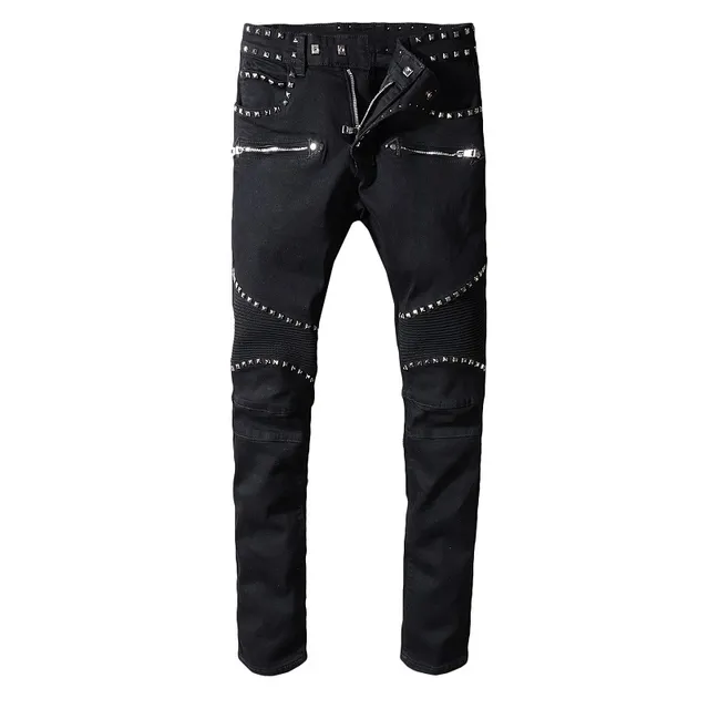Balmain Biker Black Silver Studded Zippered Jeans 13