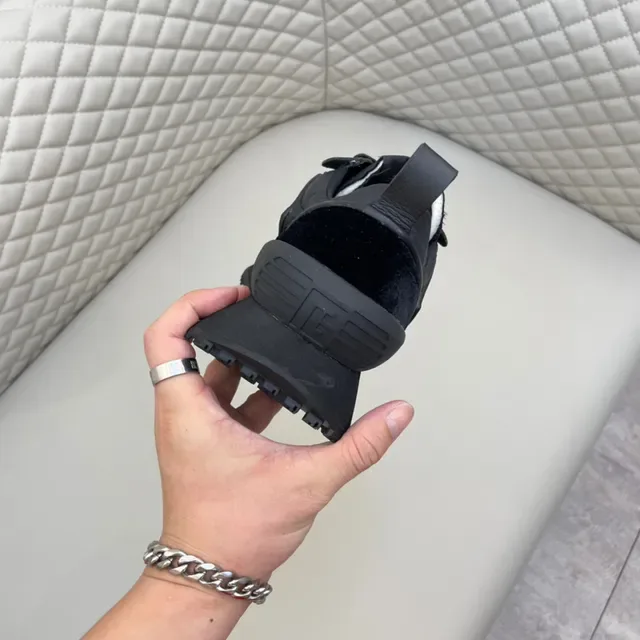 Balmain Black Monochrome Layered Synthetic And Velvet Panels Sneakers 3