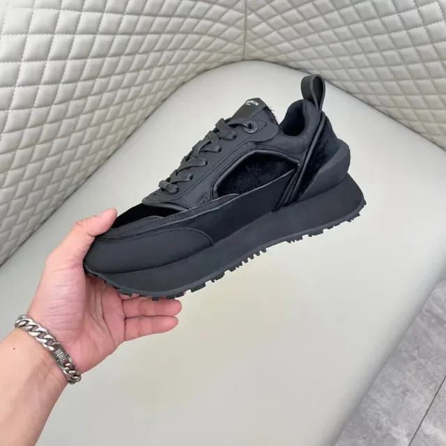 Balmain Black Monochrome Layered Synthetic And Velvet Panels Sneakers 4