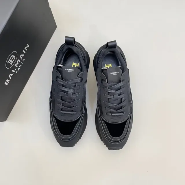 Balmain Black Monochrome Layered Synthetic And Velvet Panels Sneakers 8