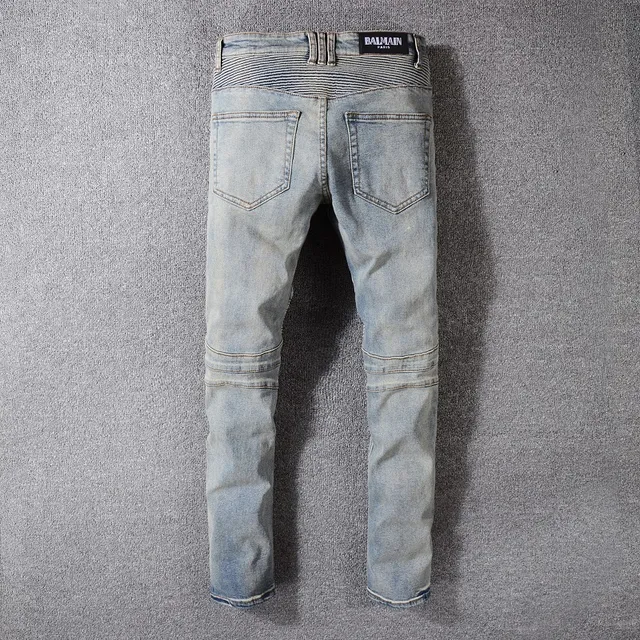 Balmain हल्की धुलाई डिस्ट्रेस्ड रिब्ड पैनल जीन्स 6