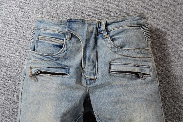 Balmain हल्की धुलाई डिस्ट्रेस्ड रिब्ड पैनल जीन्स 9