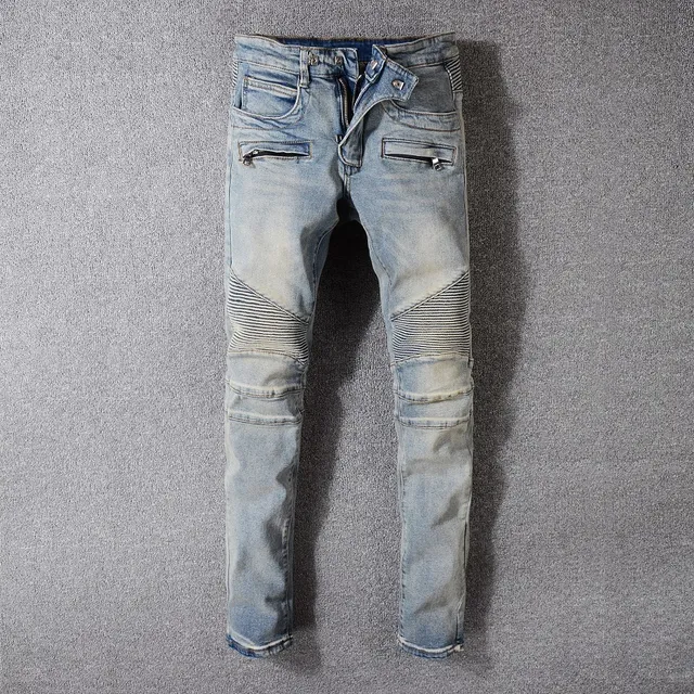 Balmain हल्की धुलाई डिस्ट्रेस्ड रिब्ड पैनल जीन्स 14