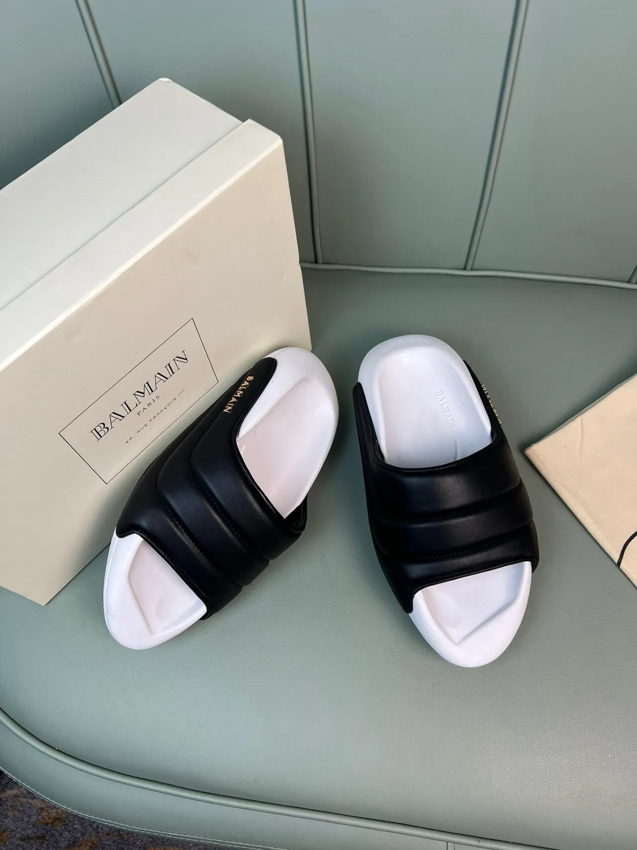 Balmain Quilted Strap Slide Slipper 5