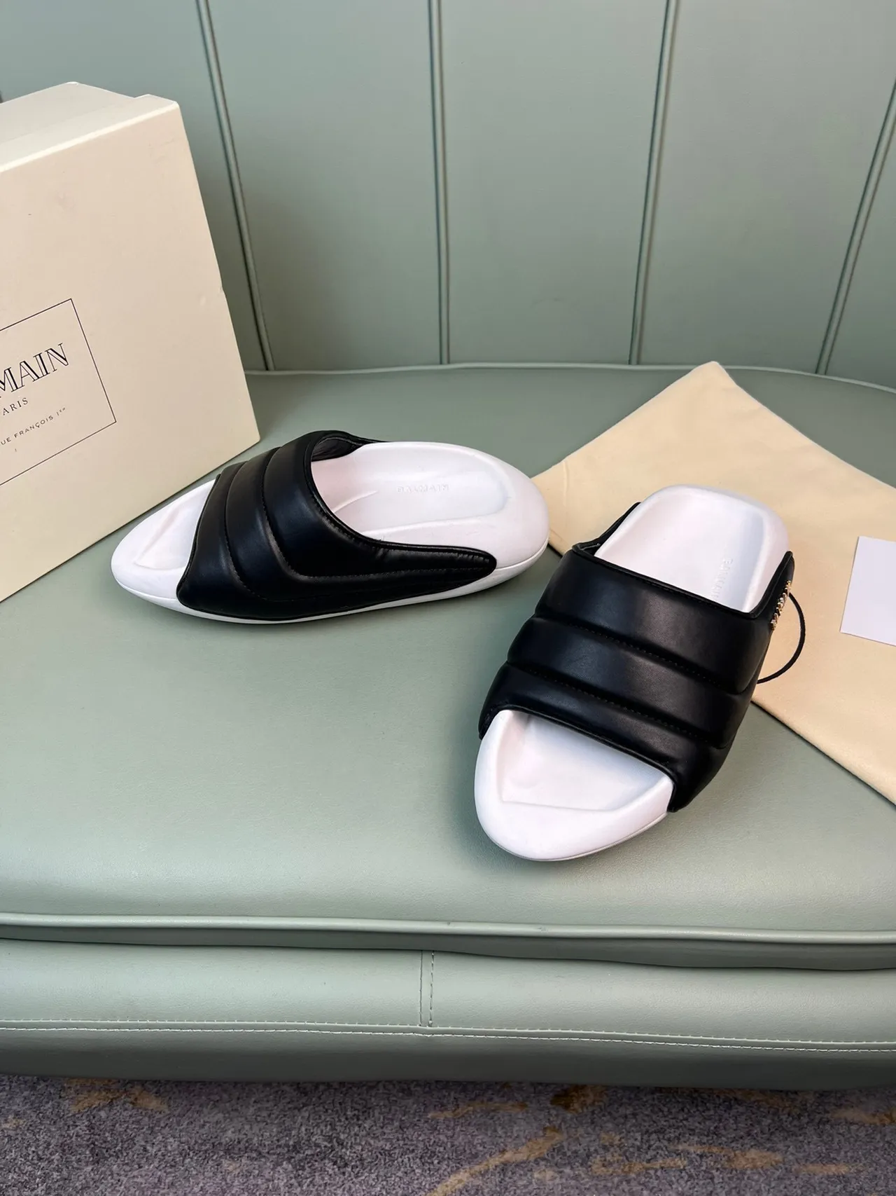 Balmain Quilted Strap Slide Slipper 7