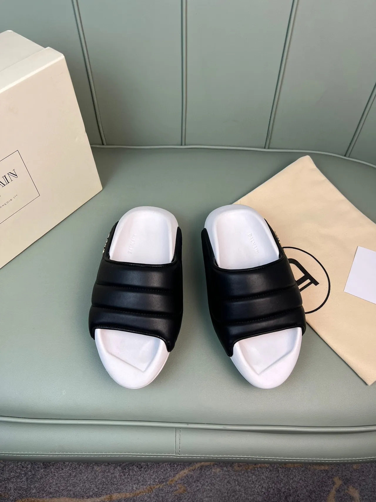 Balmain Quilted Strap Slide Slipper 8