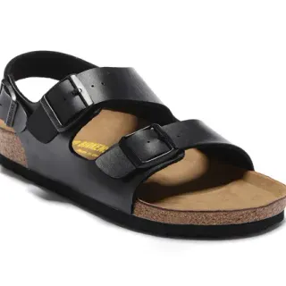 Birkenstock Arizona কালো চামড়া ডাবল বাকেল ক্যাজুয়াল স্যান্ডাল