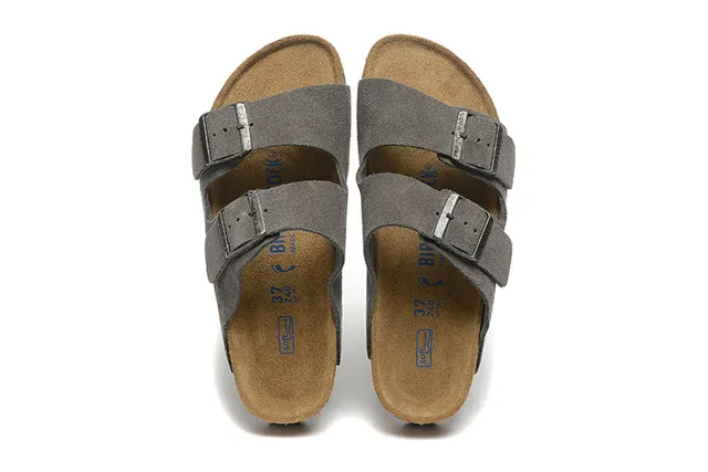 Birkenstock Arizona Sandales Casuales Daim Gris Double Bride 2