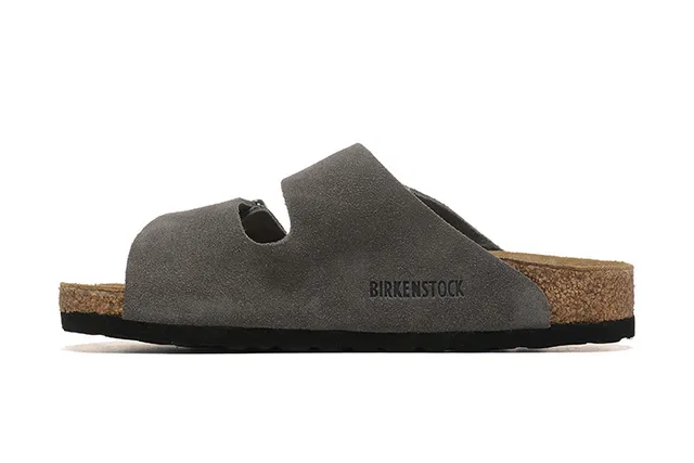 Birkenstock Arizona Sandales Casuales Daim Gris Double Bride 5