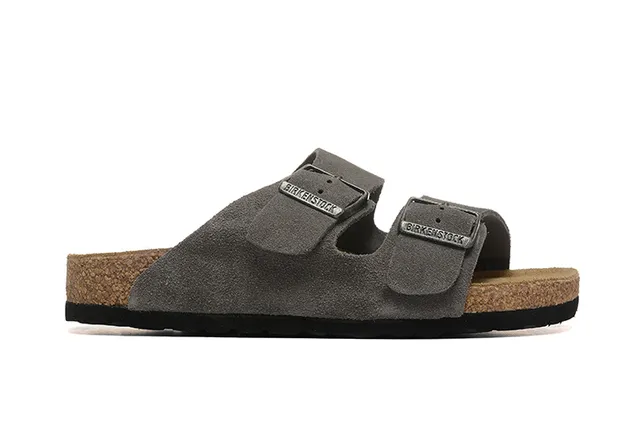 Birkenstock Arizona Sandales Casuales Daim Gris Double Bride 6