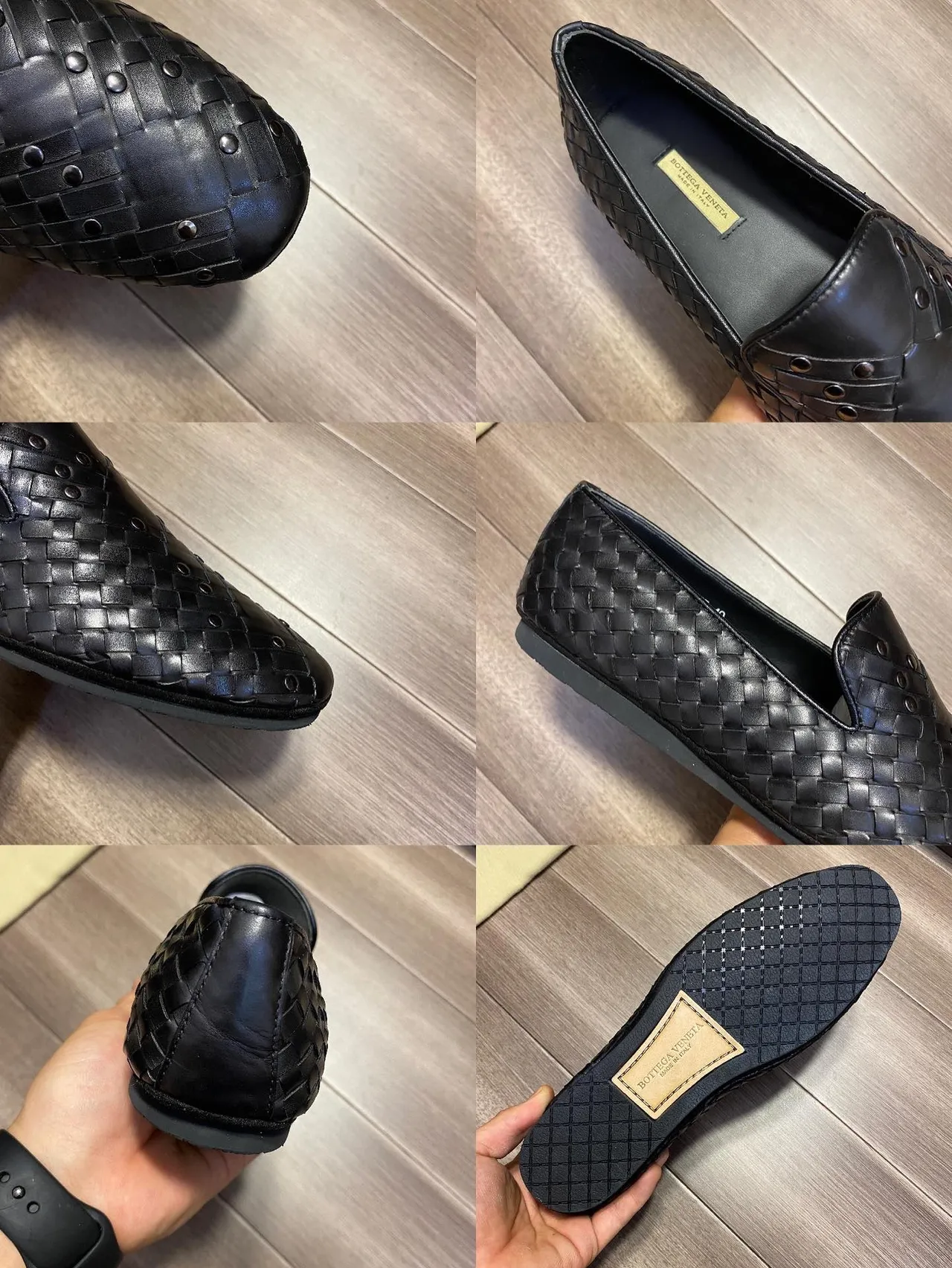 Bottega Veneta Andiamo Preto Intrecciato Couro Tricotado Tachado Vamp Mocassim 2