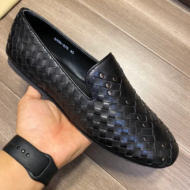 Bottega Veneta Andiamo Preto Intrecciato Couro Tricotado Tachado Vamp Mocassim 5