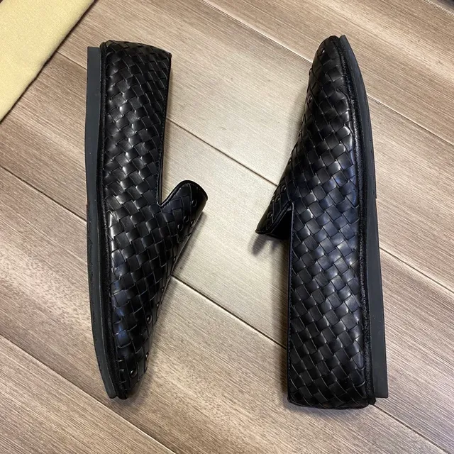 Bottega Veneta Andiamo Preto Intrecciato Couro Tricotado Tachado Vamp Mocassim 6