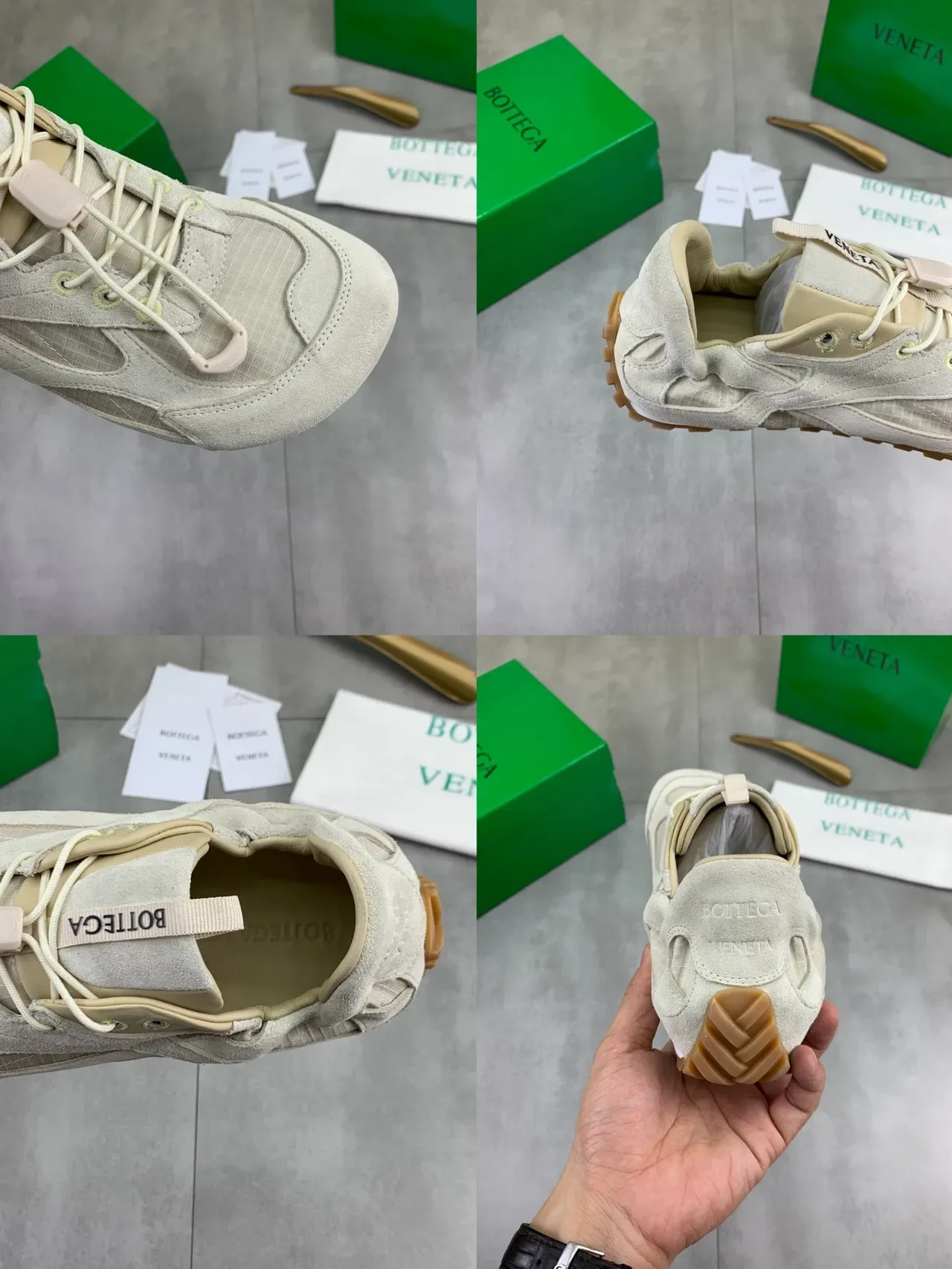 Bottega Veneta Beige Suede and Mesh Lifestyle Sneakers 2