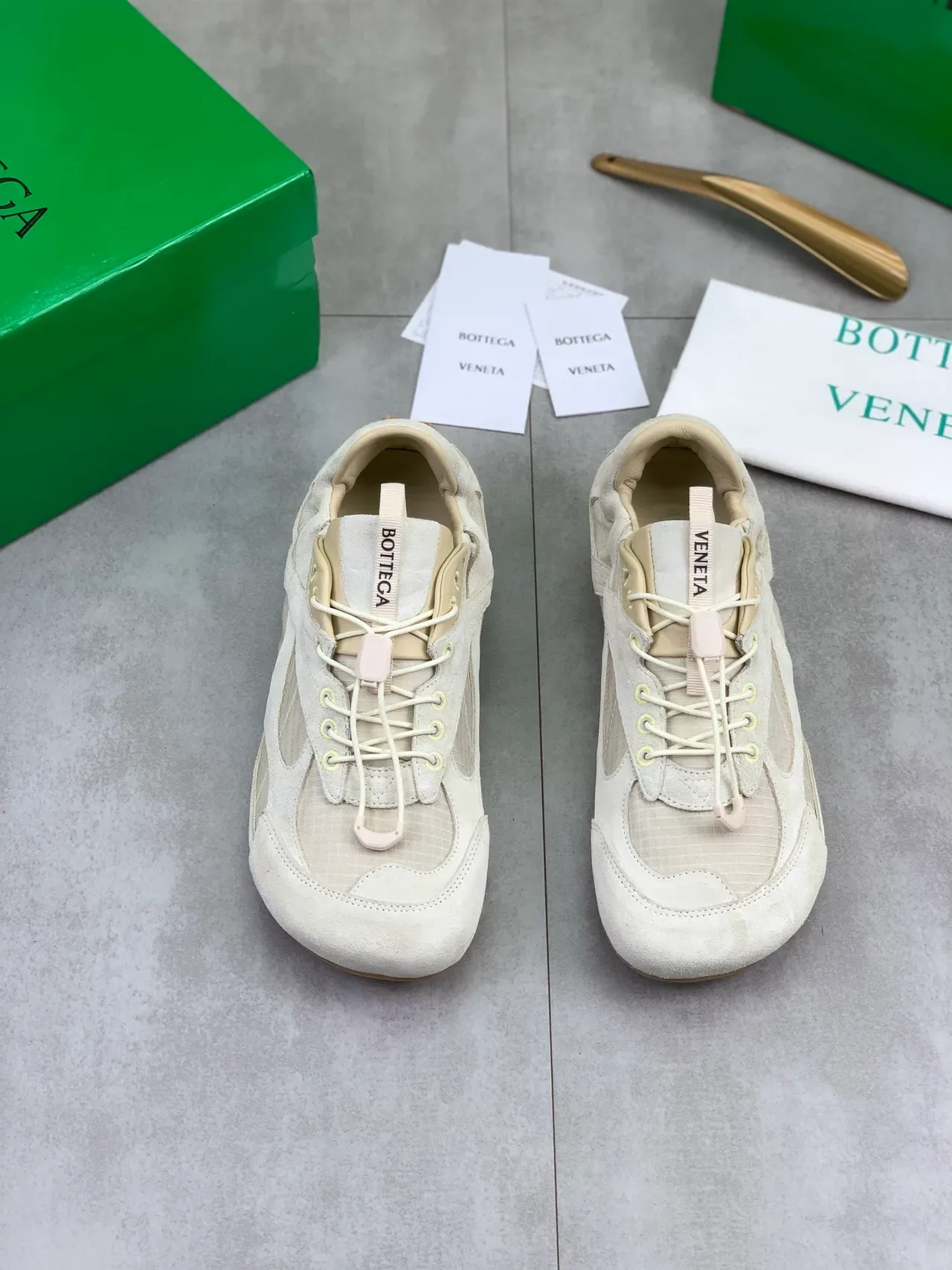 Bottega Veneta Beige Suede and Mesh Lifestyle Sneakers 4