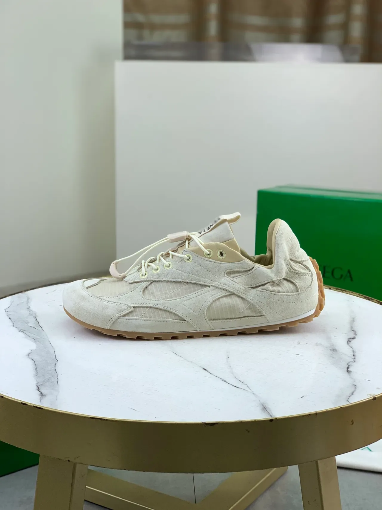 Bottega Veneta Beige Suede and Mesh Lifestyle Sneakers 5