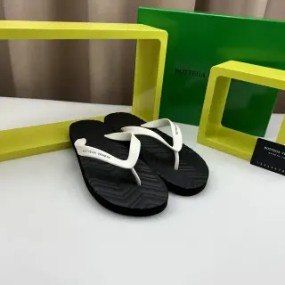 Bottega Veneta Black and White Branded Thong Slippers