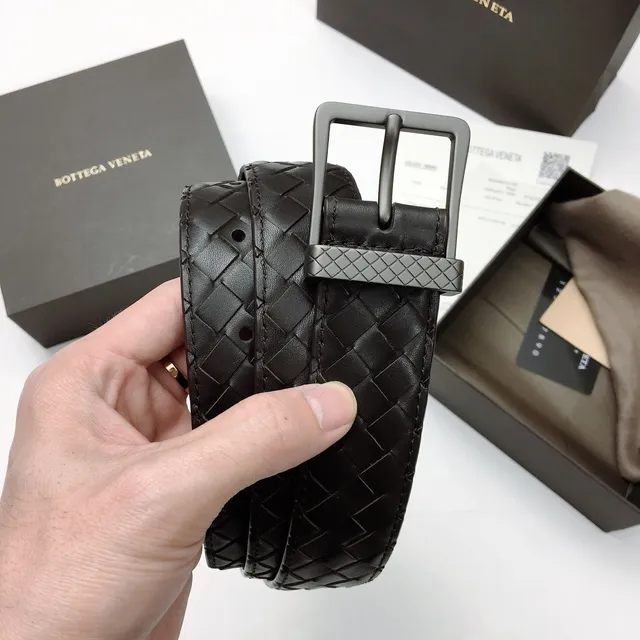 Bottega Veneta Noir Gris Tressé Intrecciato Gunmetal Boucle Rectangulaire Cuir 3