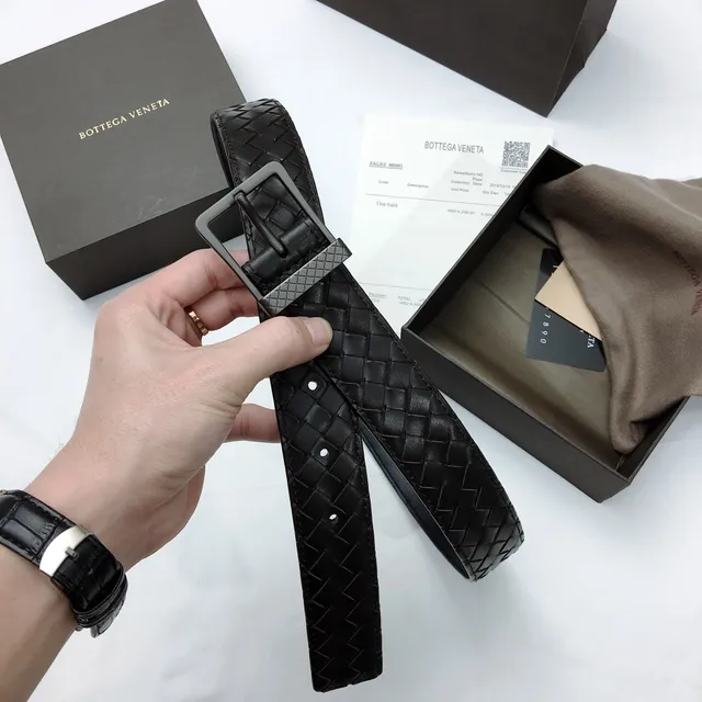Bottega Veneta Noir Gris Tressé Intrecciato Gunmetal Boucle Rectangulaire Cuir 6