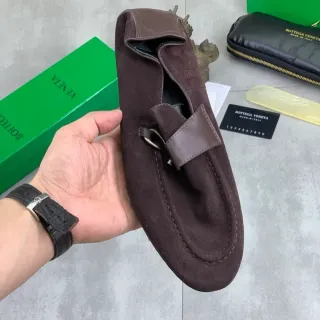 Bottega Veneta Brown Suede Upper Smooth Leather Strap Loafer