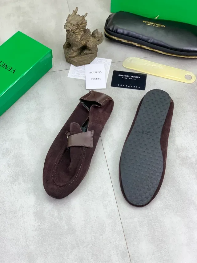 Bottega Veneta Mocassim Marrom Camurça Superior Couro Liso Cinta 5