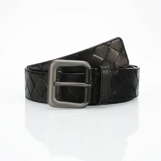 Bottega Veneta Cassette Intrecciato काला चमड़े का बेल्ट