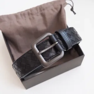 Bottega Veneta Cassette Intrecciato حِزام جلد أسود