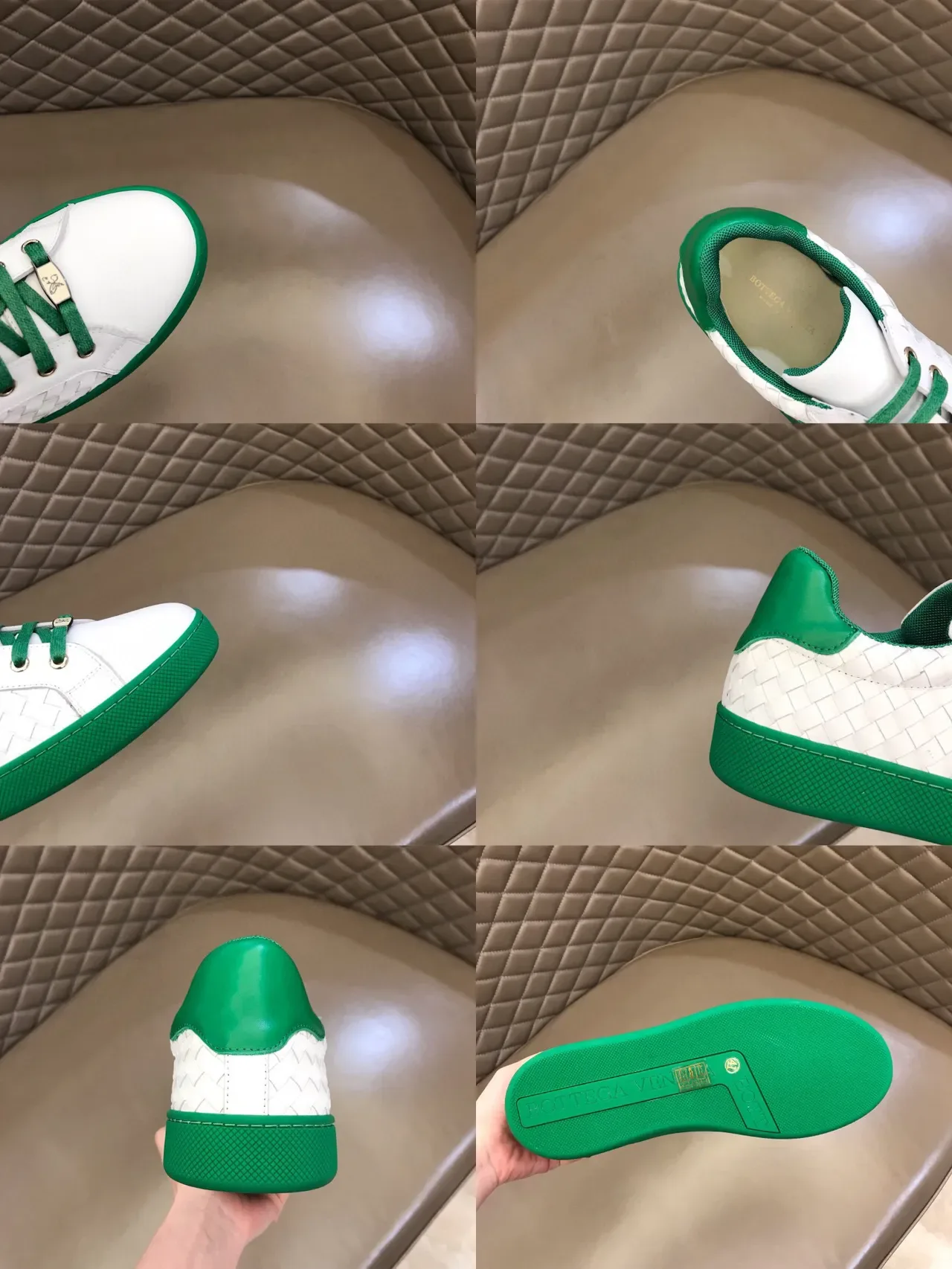 Bottega Veneta Cassette Woven Leather White and Green Lifestyle Sneakers 2