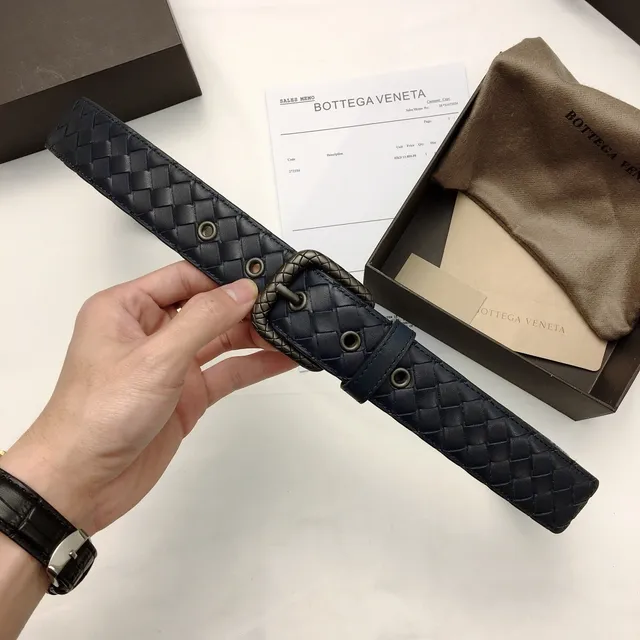 Bottega Veneta Intrecciato حزام أزرق بحري فضي منسوج مقبض مستطيل جلدي حزام 5