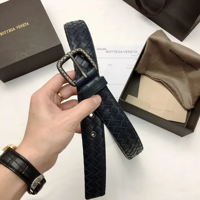 Bottega Veneta Intrecciato حزام أزرق بحري فضي منسوج مقبض مستطيل جلدي حزام 6