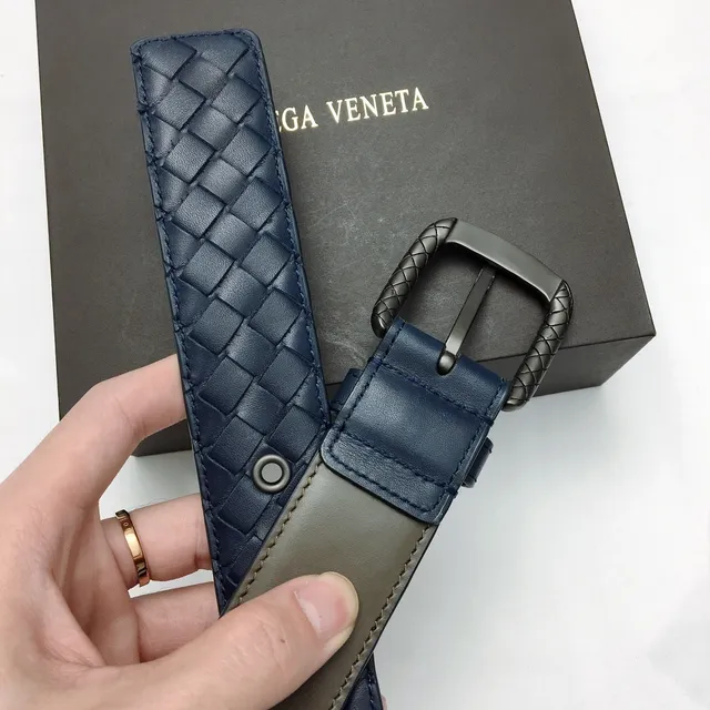 Bottega Veneta Intrecciato حزام أزرق بحري فضي منسوج مقبض مستطيل جلدي حزام 7